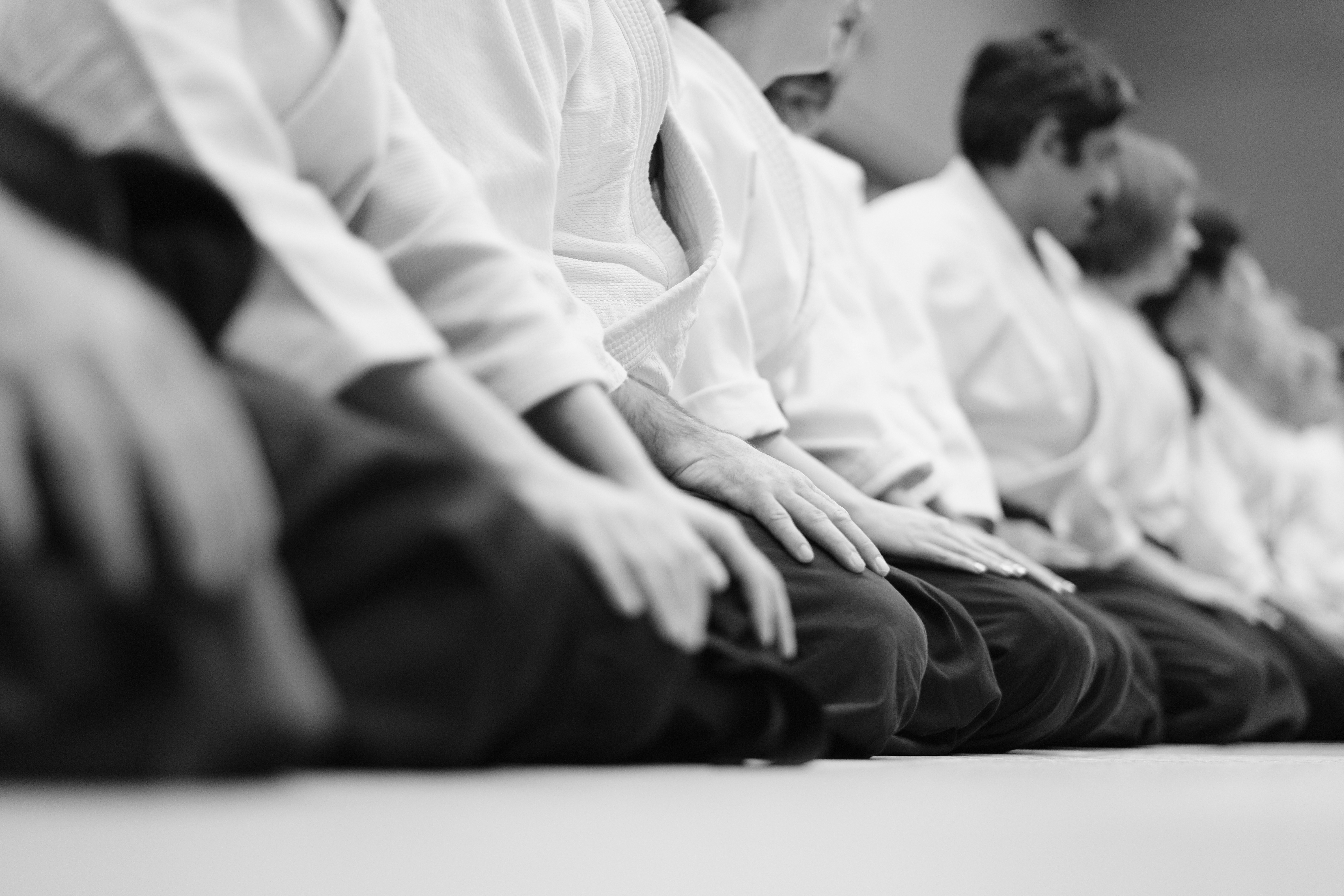 aikido students sitting in a row